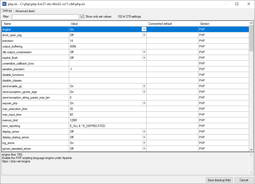 Phiis Built-in php.ini Editor