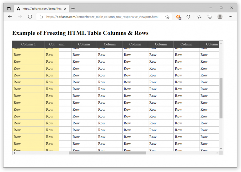 HTML Table – Freeze Row and Column with CSS