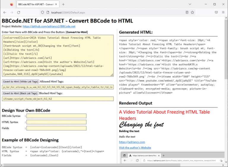 BBCode.NET for ASP.NET – Convert BBCode to HTML