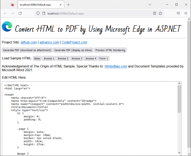 Convert HTML to PDF by Using Microsoft Edge in ASP.NET